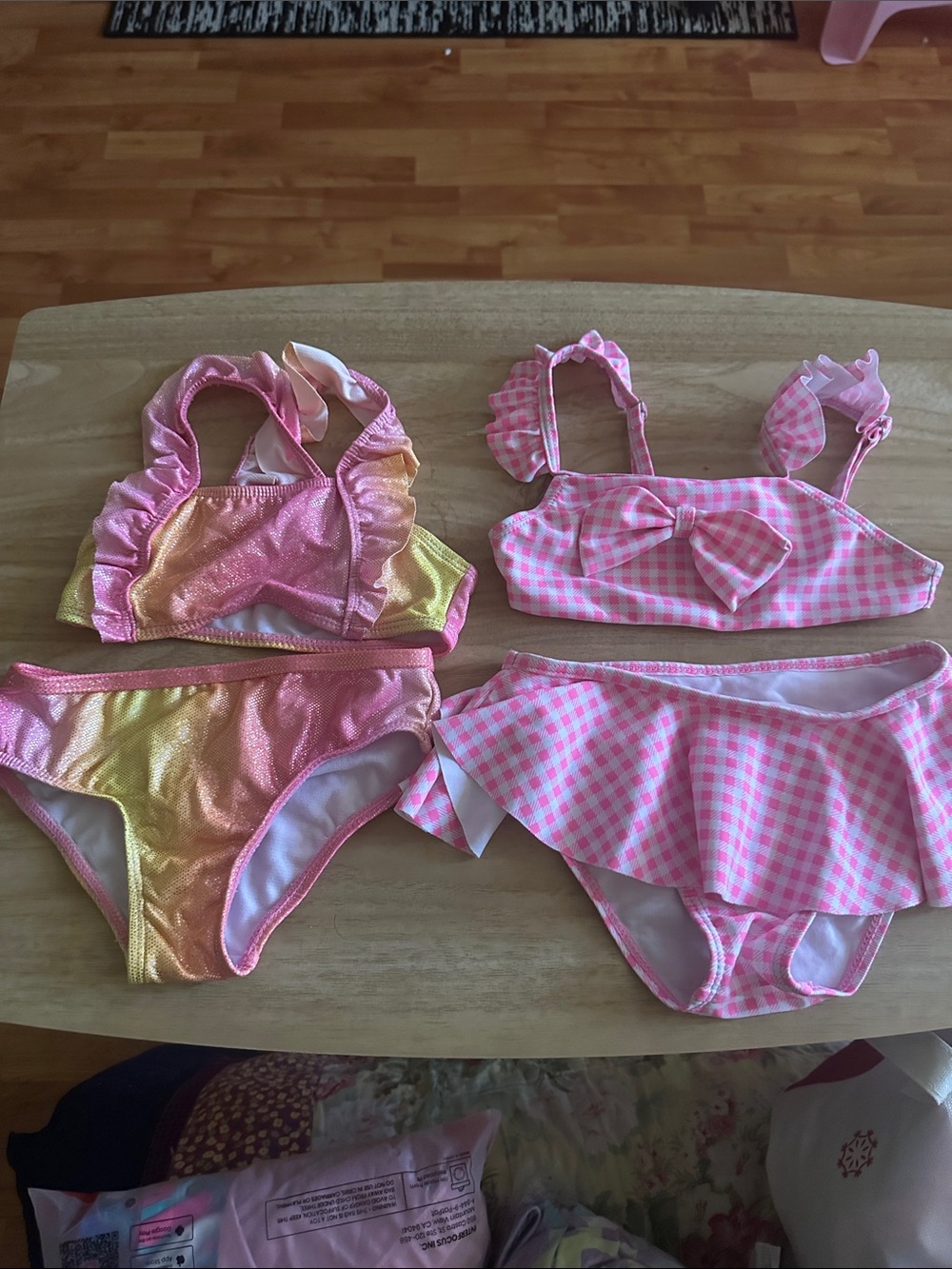 Girls' Pink Gingham and Pink-Yellow Ombre Bikini Set
